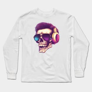 synthwave skull with headphones and sunglasses Long Sleeve T-Shirt